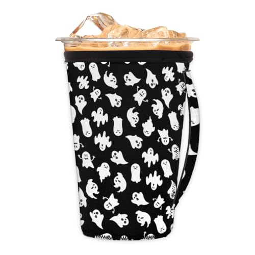 Wiederverwendbare Eiskaffeetassenhülle Ghost Halloween Neopren isolierte Hüllen Becherhalter mit Griff Idee für 850 ml - 907 ml Wiederverwendbare Eiskaffeetassenhülle Ghost Halloween Neopren isolierte Hüllen Becherhalter mit Griff Idee für 850 ml - 907 ml von Pardick
