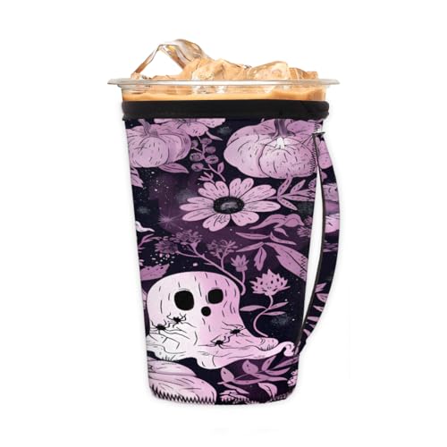 Wiederverwendbare Eiskaffeetassenhülle Halloween Geist Floral Neopren isolierte Hüllen Becherhalter mit Griff Idee für 680 ml – 800 ml Wiederverwendbare Eiskaffeetassenhülle Halloween Geist Floral Neopren isolierte Hüllen Becherhalter mit Griff Idee für 680 ml – 800 ml von Pardick