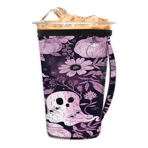 Wiederverwendbare Eiskaffeetassenhülle Halloween Geist Floral Neopren isolierte Hüllen Becherhalter mit Griff Idee für 850 ml - 907 ml Wiederverwendbare Eiskaffeetassenhülle Halloween Geist Floral Neopren isolierte Hüllen Becherhalter mit Griff Idee für 850 ml - 907 ml von Pardick