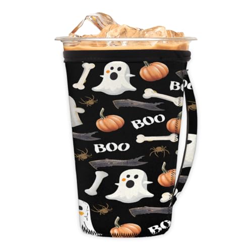 Wiederverwendbare Eiskaffeetassenhülle Kürbis Geister Neopren isolierte Hüllen Becherabdeckung Halter Kaffeetassenhüllen mit Griff für kalte Getränke, Becher, 510 - 567 ml Wiederverwendbare Eiskaffeetassenhülle Kürbis Geister Neopren isolierte Hüllen Becherabdeckung Halter Kaffeetassenhüllen mit Griff für kalte Getränke, Becher, 510 - 567 ml von Pardick