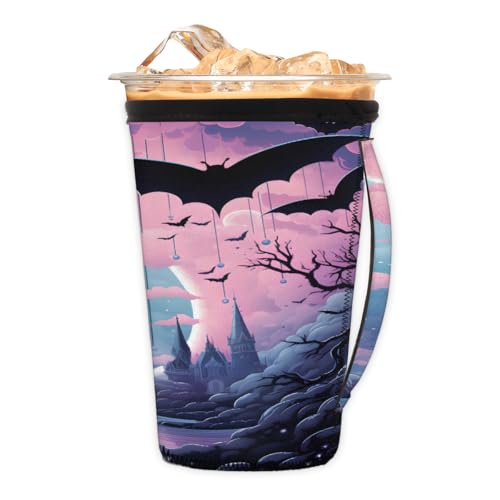 Wiederverwendbare Eiskaffeetassenhülle für Halloween, Nacht, Neopren, isoliert, Becherhalter mit Griff, ideal für 850 ml - 907 ml Wiederverwendbare Eiskaffeetassenhülle für Halloween, Nacht, Neopren, isoliert, Becherhalter mit Griff, ideal für 850 ml - 907 ml von Pardick