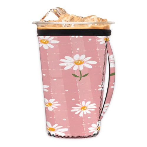 Wiederverwendbare Eiskaffeetassenhülle mit Blume, Gänseblümchen, Neopren, isoliert, Becherhalter mit Griff, ideal für 850 ml - 907 ml Wiederverwendbare Eiskaffeetassenhülle mit Blume, Gänseblümchen, Neopren, isoliert, Becherhalter mit Griff, ideal für 850 ml - 907 ml von Pardick