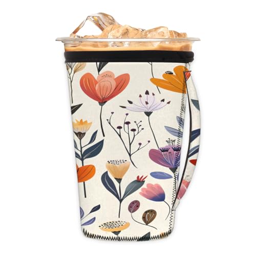 Wiederverwendbare Eiskaffeetassenhülle mit Blumen, Sommer, Neopren, isoliert, Becherhalter mit Griff, ideal für 850 ml - 907 ml Wiederverwendbare Eiskaffeetassenhülle mit Blumen, Sommer, Neopren, isoliert, Becherhalter mit Griff, ideal für 850 ml - 907 ml von Pardick