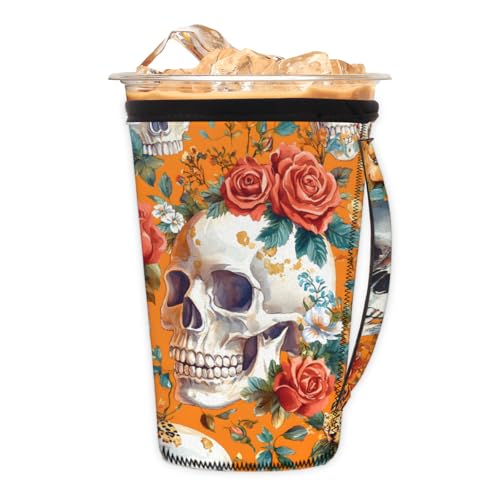 Wiederverwendbare Eiskaffeetassenhülle mit Totenkopf-Rosen, Neopren, isolierte Hülsen, Tassenabdeckung, Halter, Kaffeetassenhüllen mit Griff für kalte Getränke, Becher, 510 - 567 ml Wiederverwendbare Eiskaffeetassenhülle mit Totenkopf-Rosen, Neopren, isolierte Hülsen, Tassenabdeckung, Halter, Kaffeetassenhüllen mit Griff für kalte Getränke, Becher, 510 - 567 ml von Pardick