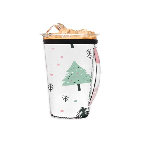 Wiederverwendbare Eiskaffeetassenhülse, Weihnachtsbaum, Neopren, isolierte Hülsen, Becherhalter mit Griff, ideal für 473 ml – 510 ml von Pardick