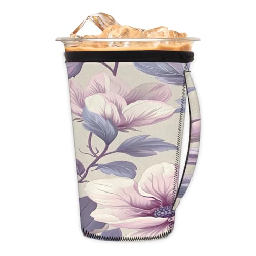 Wiederverwendbare Eiskaffeetassenhülse Blumen Blatt Neopren isolierte Hüllen Becherhalter mit Griff Idee für 850 ml - 907 ml Wiederverwendbare Eiskaffeetassenhülse Blumen Blatt Neopren isolierte Hüllen Becherhalter mit Griff Idee für 850 ml - 907 ml von Pardick