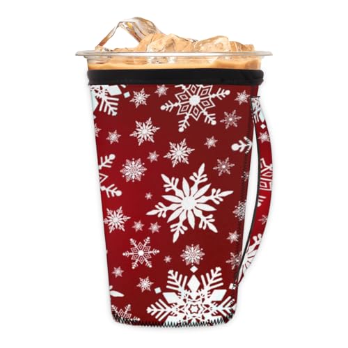 Wiederverwendbare Eiskaffeetassenhülse aus Neopren, isolierte Hüllen für Eiskaffee, 680 - 800 ml, rote Eisschneeflocke, Eiskaffeehülle mit Griff, Becherabdeckung für kalte Getränke, Becher Wiederverwendbare Eiskaffeetassenhülse aus Neopren, isolierte Hüllen für Eiskaffee, 680 - 800 ml, rote Eisschneeflocke, Eiskaffeehülle mit Griff, Becherabdeckung für kalte Getränke, Becher von Pardick