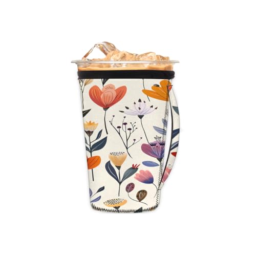 Wiederverwendbare Eiskaffeetassenhülse mit Blumen, Sommer, Neopren, isoliert, Becherhalter mit Griff, ideal für 473 - 510 ml Wiederverwendbare Eiskaffeetassenhülse mit Blumen, Sommer, Neopren, isoliert, Becherhalter mit Griff, ideal für 473 - 510 ml von Pardick