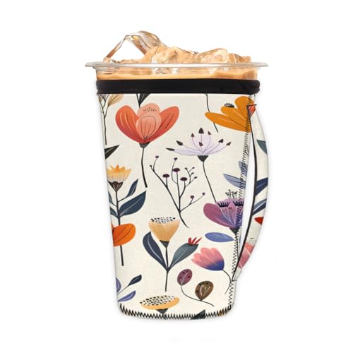 Wiederverwendbare Eiskaffeetassenhülse mit Blumen, Sommer, Neopren, isoliert, Becherhalter mit Griff, ideal für 680 ml - 794 ml Wiederverwendbare Eiskaffeetassenhülse mit Blumen, Sommer, Neopren, isoliert, Becherhalter mit Griff, ideal für 680 ml - 794 ml von Pardick