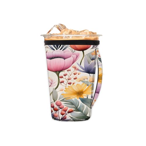 Wiederverwendbare Eiskaffeetassenhülse mit Blumenmuster, Neopren, isoliert, Becherhalter mit Griff, ideal für 473 - 510 ml Wiederverwendbare Eiskaffeetassenhülse mit Blumenmuster, Neopren, isoliert, Becherhalter mit Griff, ideal für 473 - 510 ml von Pardick