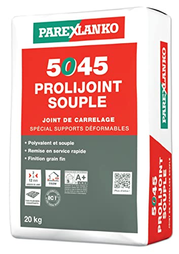 PAREXLANKO - Weiche Fliesenfuge – 5045 PROLIJOINT weich – Dichtung von 2 bis 12 mm – wasserabweisend – für verformbare Untergründe (Heizböden, Terrassen, Fassaden) – Weiß – 20 kg von Parexlanko