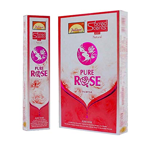 Parimal Sacred Scents Pure Rose Agarbatti | Handgerollte natürliche Masala-Räucherstäbchen Box | 6 Packungen à 28 Gramm in einer Box | Export-Qualitätsprodukt von Parimal