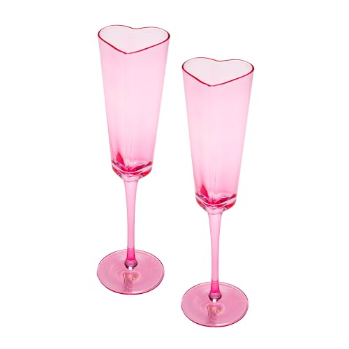 Paris Hilton Champagnerflöten-Geschenk-Set in Herzform, elegantes, handgefertigtes Glasgeschirr-Set, perfekt für Feiern, Hochzeiten oder jeden besonderen Anlass, 2-teiliges Set, 155 ml, Rosa von Paris Hilton