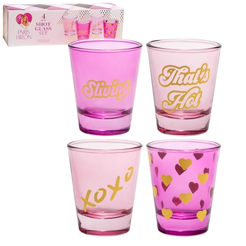 Paris Hilton Set mit 4 Schnapsgläsern, lustige Aufkleber auf jedem Glas, 500 ml, Hot Pink und Hellrosa Paris Hilton Set mit 4 Schnapsgläsern, lustige Aufkleber auf jedem Glas, 500 ml, Hot Pink und Hellrosa von Paris Hilton