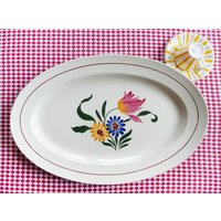 Vintage Extra Große Servierschale, Türkei Schale 20, 5", Villeroy Boch Schlettstadt, Erntedankschale, Keramik, Handbemalte Tulpen von ParisLafayette