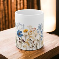 Blumen Tasse Blaues Blumenmuster Personalisiertes Geschenk Geburtstag Jubiläum von PariHaus