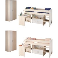 Parisot, Hochbett mit 2-trg. Kleiderschrank, Charly 5 - mit ausziehbarem Schreibtisch von Parisot