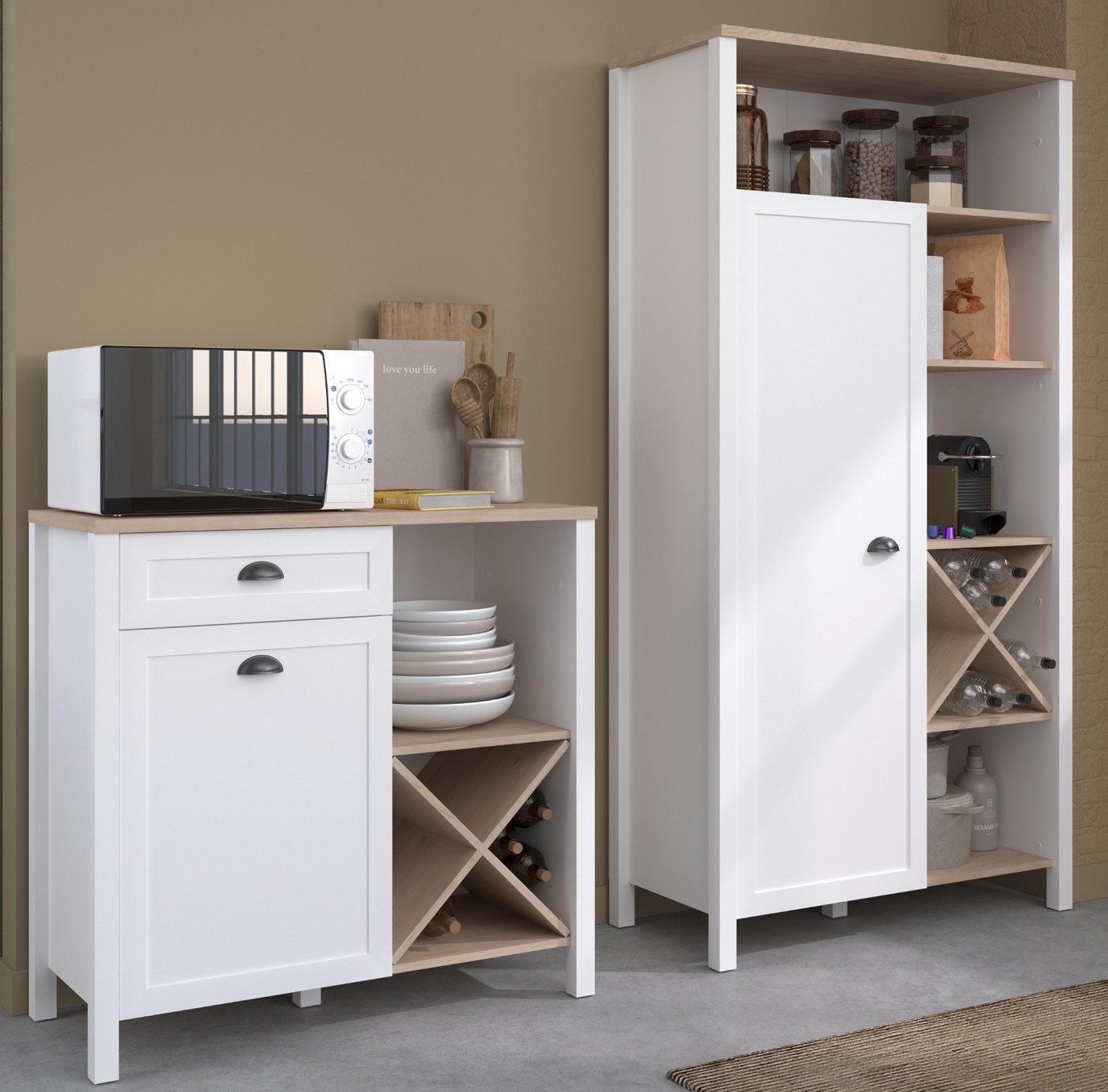 Parisot Buffet Ashly (Buffetschrank in weiß mit Eiche, 95 x 185 cm) auch als Set mit Anrichte von Parisot