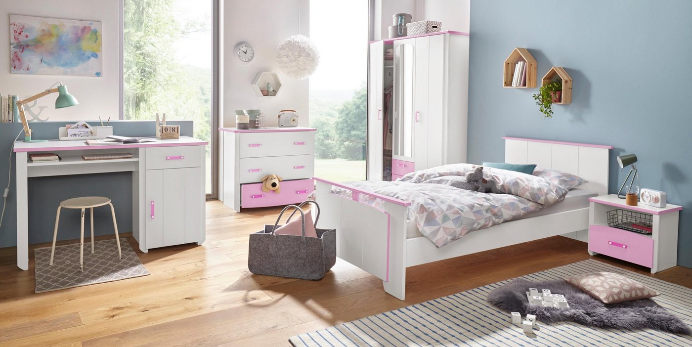 Parisot Jugendzimmer-Set Biotiful, (Set, 4-St., Bett, Nachttisch, Schrank, Kommode, Schreibtisch), mit 3-trg. Kleiderschrank von Parisot