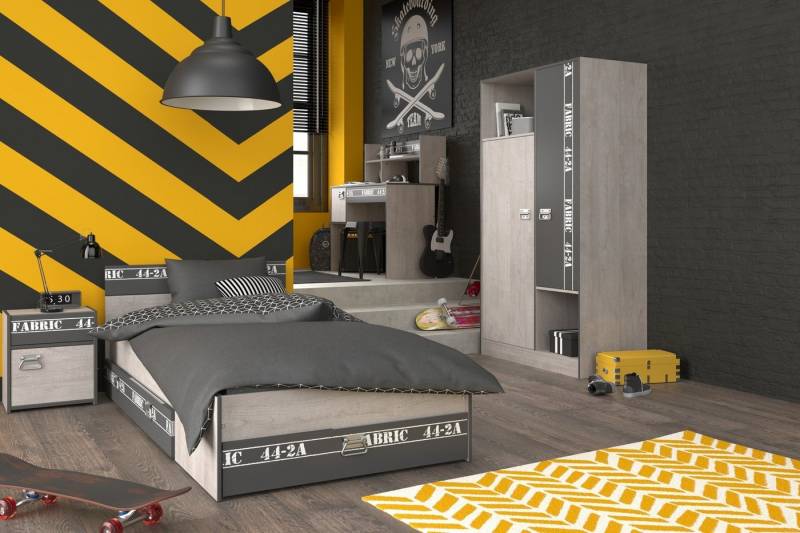 Parisot Jugendzimmer-Set Fabric 12, (5-tlg), in Esche Grau Loft mit Dekoprint von Parisot