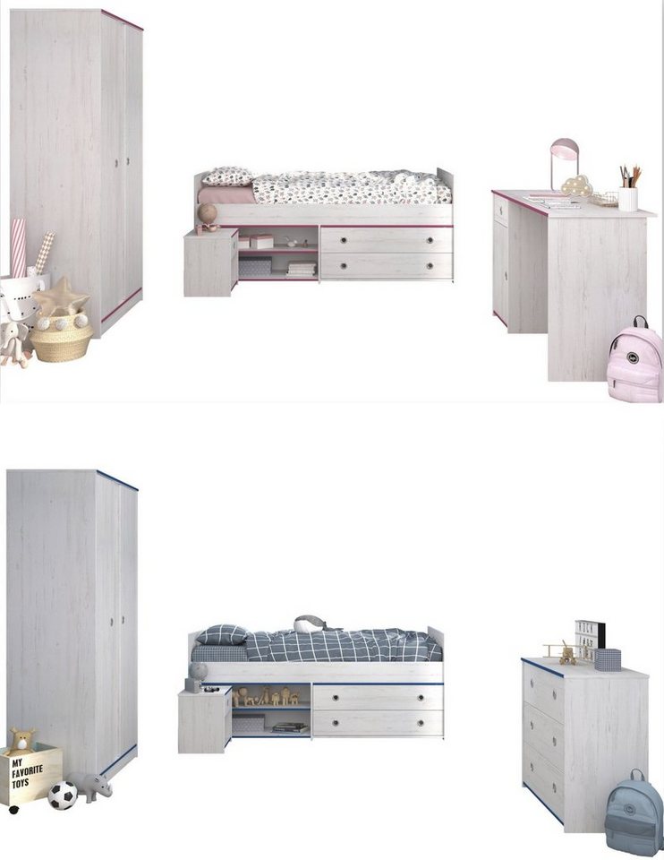 Parisot Jugendzimmer-Set Kinderzimmer „Smoozy 26“ Parisot 4-tlg Bett weiß von Parisot