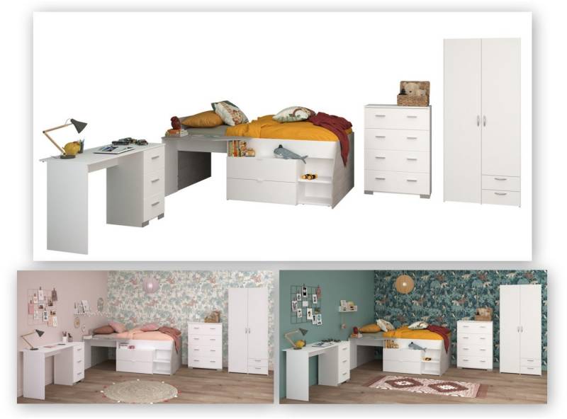 Parisot Jugendzimmer-Set Parisot, Milky 11, (5-tlg), viel Stauraum, komplettes Zimmer, für Jungen und Mädchen von Parisot