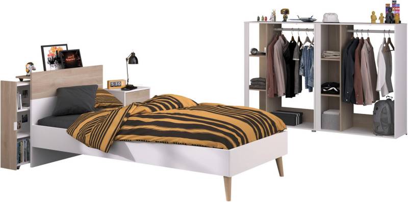 Parisot Jugendzimmer-Set Parisot Aalborg 6, (Set, 4-tlg), offene Regale als Kleiderschrank mit Keiderstange und Stauraumfächern von Parisot