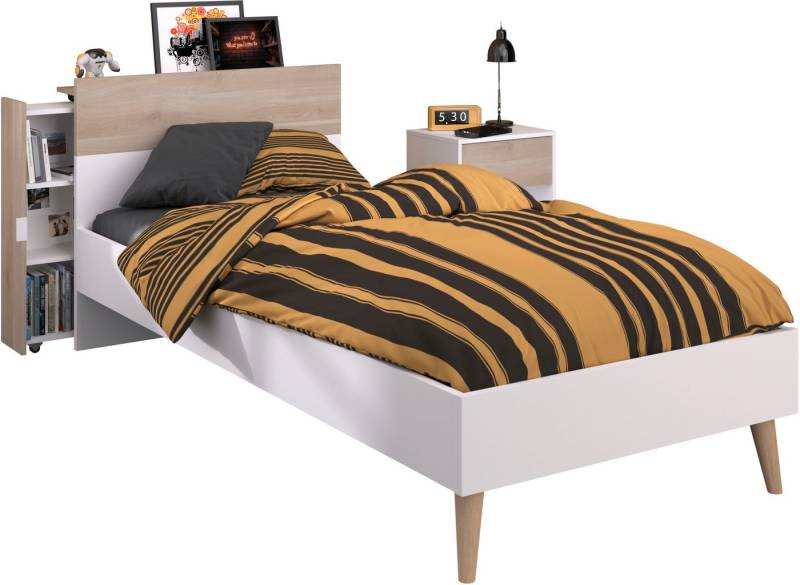 Parisot Jugendzimmer-Set Parisot Aalborg 7, (Set, 3-tlg), seitlich ausziehbares Anstellregal am Bett -rechts oder links anbaubar von Parisot