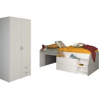 Parisot Jugendzimmer-Set "Parisot Milky 14", (2 tlg., Bestehend aus halbhohem Hochbett und 2-trg. Kleiderschrank) von Parisot