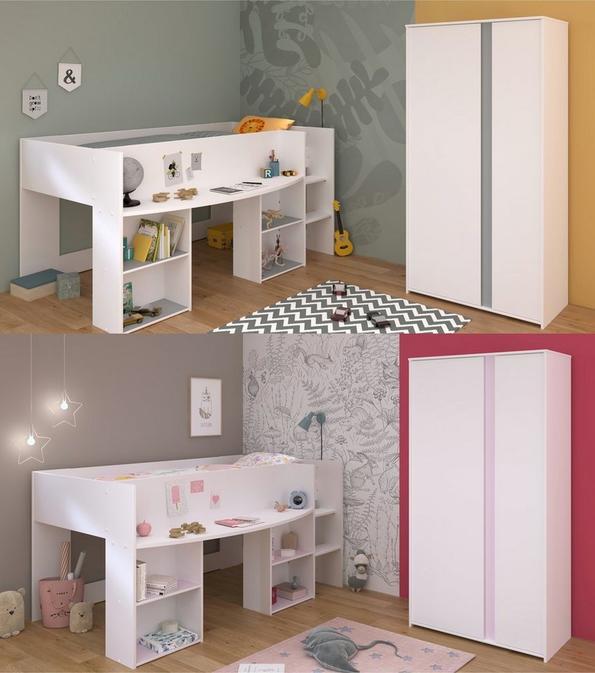 Parisot Jugendzimmer-Set Pirouette, (Komplett Set, 2-St., Hochbett, wahlweise mit Schrank, Kommode, Schreibtisch), verschiedene Zusammenstellungen wählbar! von Parisot