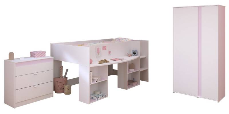 Parisot Jugendzimmer-Set Pirouette 12, (3-teilig), (3-teilig) in Weiss, mit drehbaren Elementen in Rosa oder Grau von Parisot
