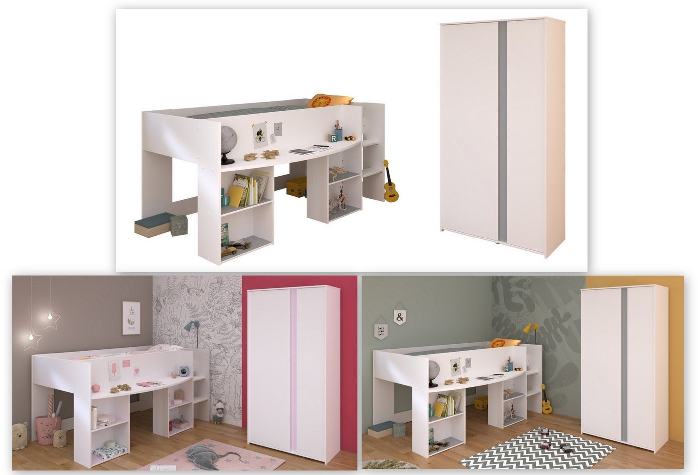 Parisot Jugendzimmer-Set Pirouette 14, mit Hochbett und Kleiderschrank von Parisot