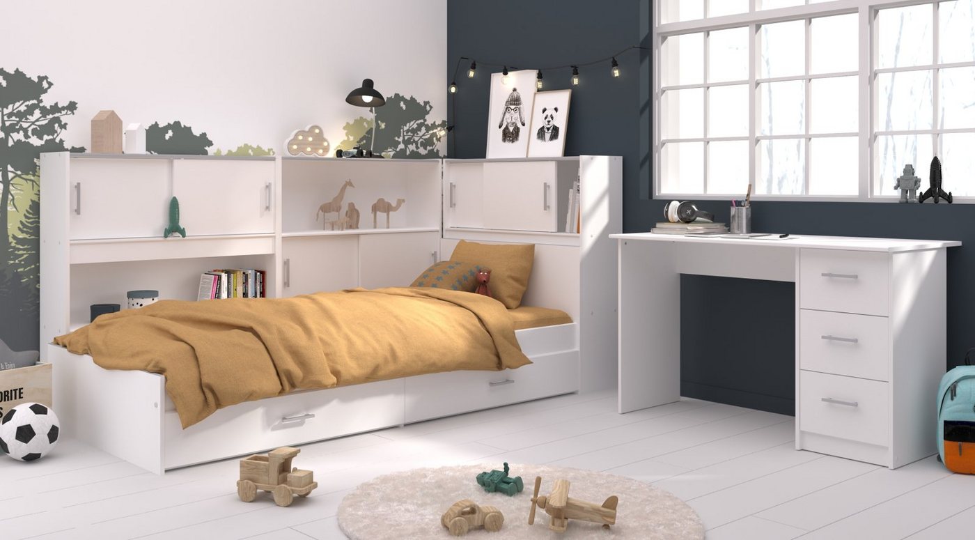 Parisot Jugendzimmer-Set Snoop, (Stauraum-Bett 90x200 cm und Schreibtisch), inklusive 3 Regalschränken von Parisot