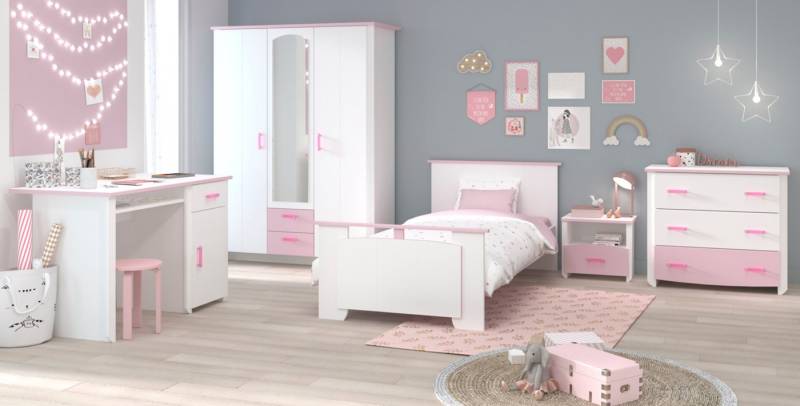 Parisot Jugendzimmer-Set Sunny, (Mädchen Kinderzimmer Komplett-Set, 5-teilig), mit 3-türigem Kleiderschrank von Parisot