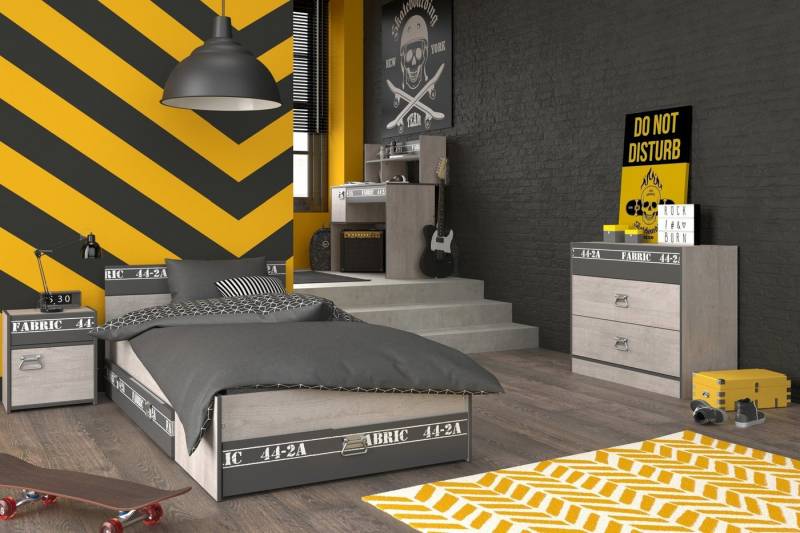 Parisot Jugendzimmer-Set in Esche Dekor Grau Loft - mit Deko Print von Parisot