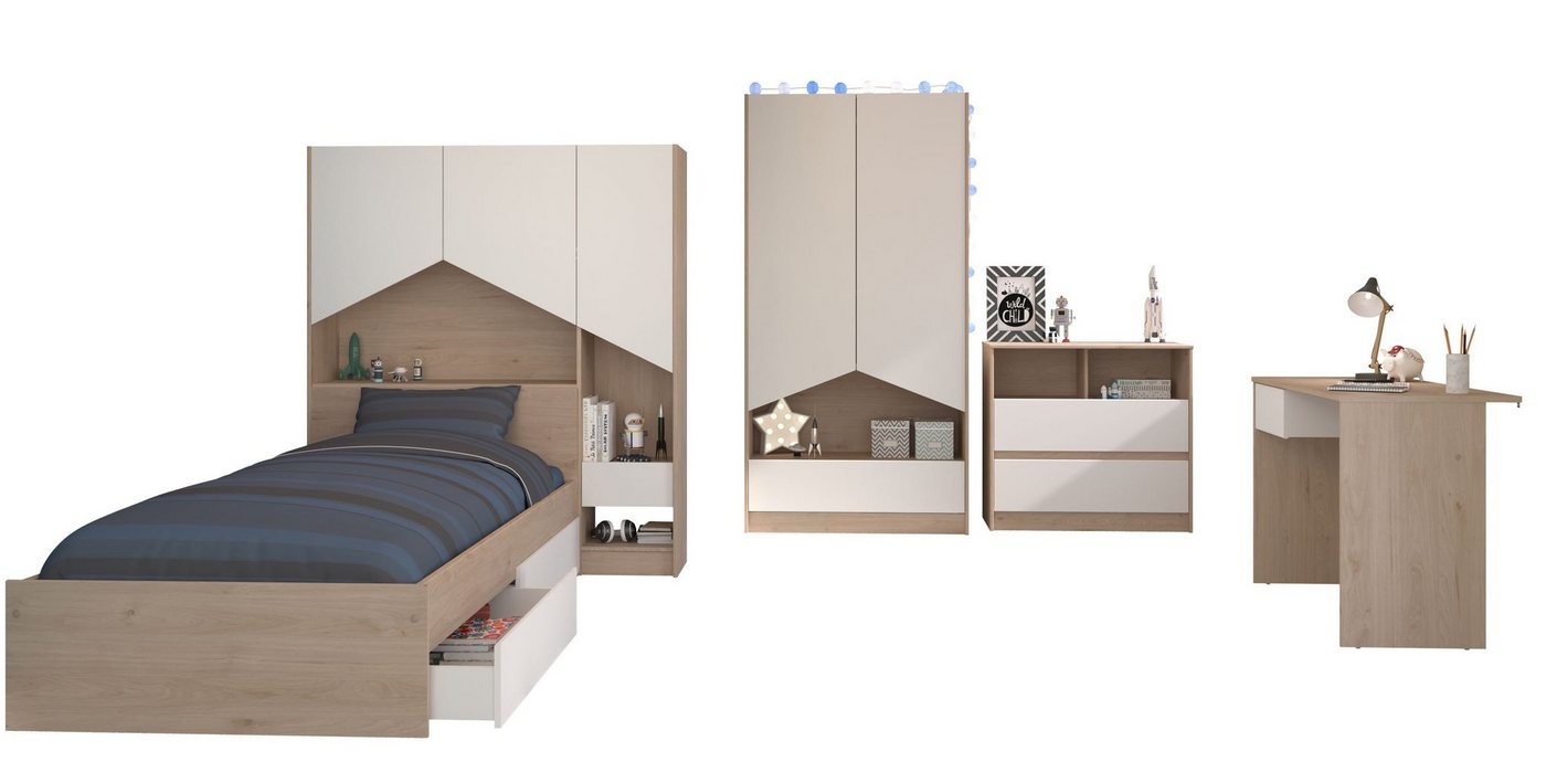 Parisot Komplettschlafzimmer Shelter 1 mit Bett mit 2 Schubkästen + Kleiderschrank & weitere Möbel, (5-tlg) von Parisot