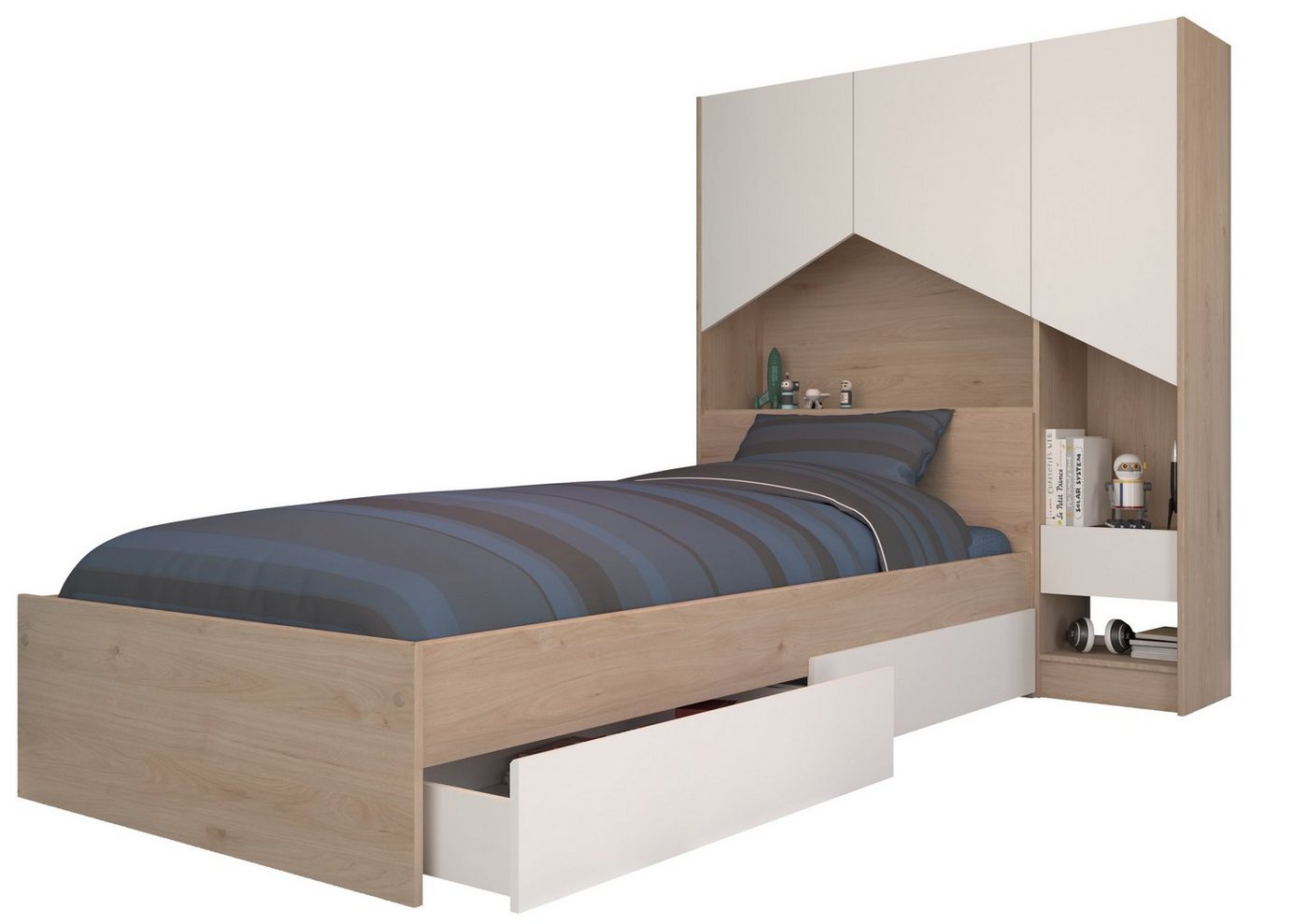 Parisot Komplettschlafzimmer Shelter 8 mit Bett mit 2 Schubkästen + Anstellregal als Überbau, (2-tlg) von Parisot
