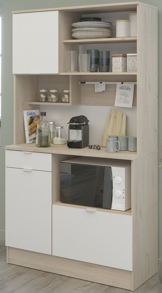 Parisot Küchenbuffet SoCool (Buffet in Eiche und weiß, Single-Küche 100 x 184 cm) viel Stauraum und große Arbeitsfläche von Parisot