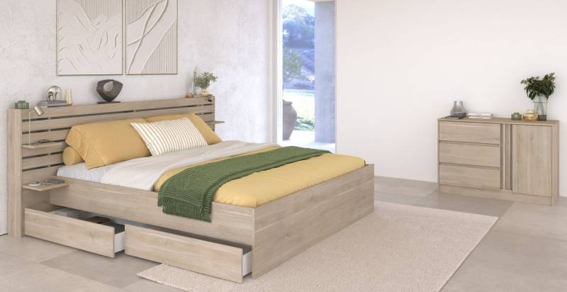 Parisot Schlafzimmer-Set Parisot Escale, (3-tlg), Einsatz der Kommode drehbar - Eiche oder Weiss, viel Stauraum von Parisot