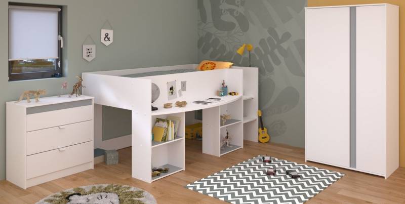 Parisot Jugendzimmer-Set Pirouette, (Komplett mit Hochbett (90x200), Kommode und Kleiderschrank), kein extra Lattenrost erforderlich von Parisot