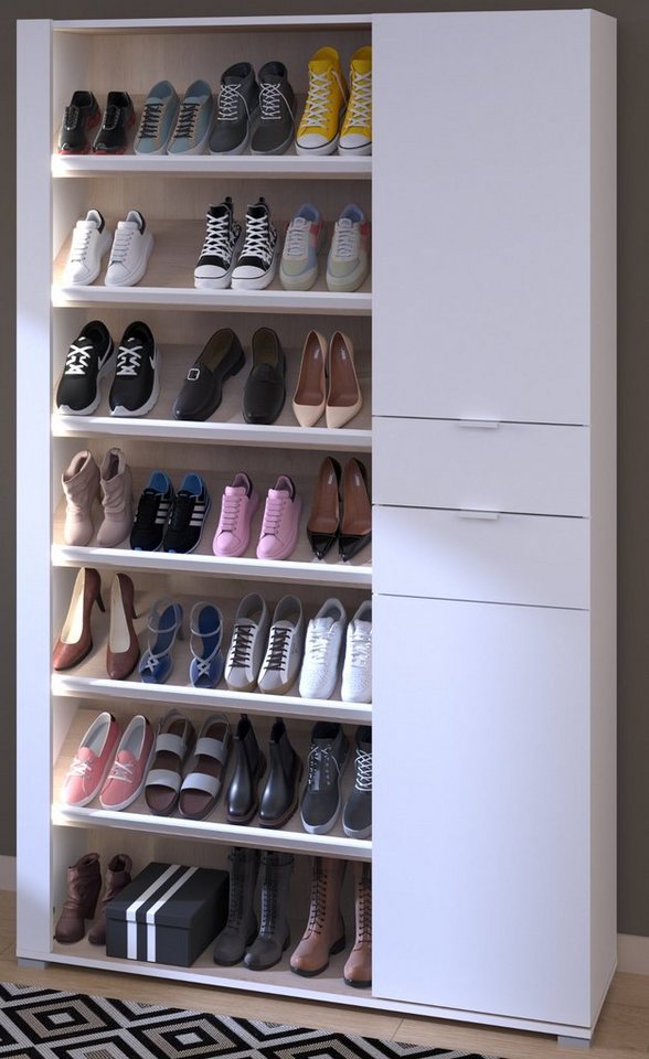Parisot Schuhschrank Shoesing (in weiß mit Eiche, 110 x 186 cm, ca. 28 Paar Schuhe) inklusive LED Beleuchtung von Parisot