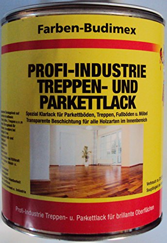 Farben-Budimex Profi-Industrie Treppen- u. Parkettlack / farblos / seidenmatt / 750 ml / transparenter Überzugslack auf Polyurethan-Acrylatbasis von Parkettlack