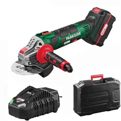 Parkside Akku-Winkelschleifer PWSA 20-Li mit Akku 4.0 Ah und Ladegerät im Koffer von Parkside