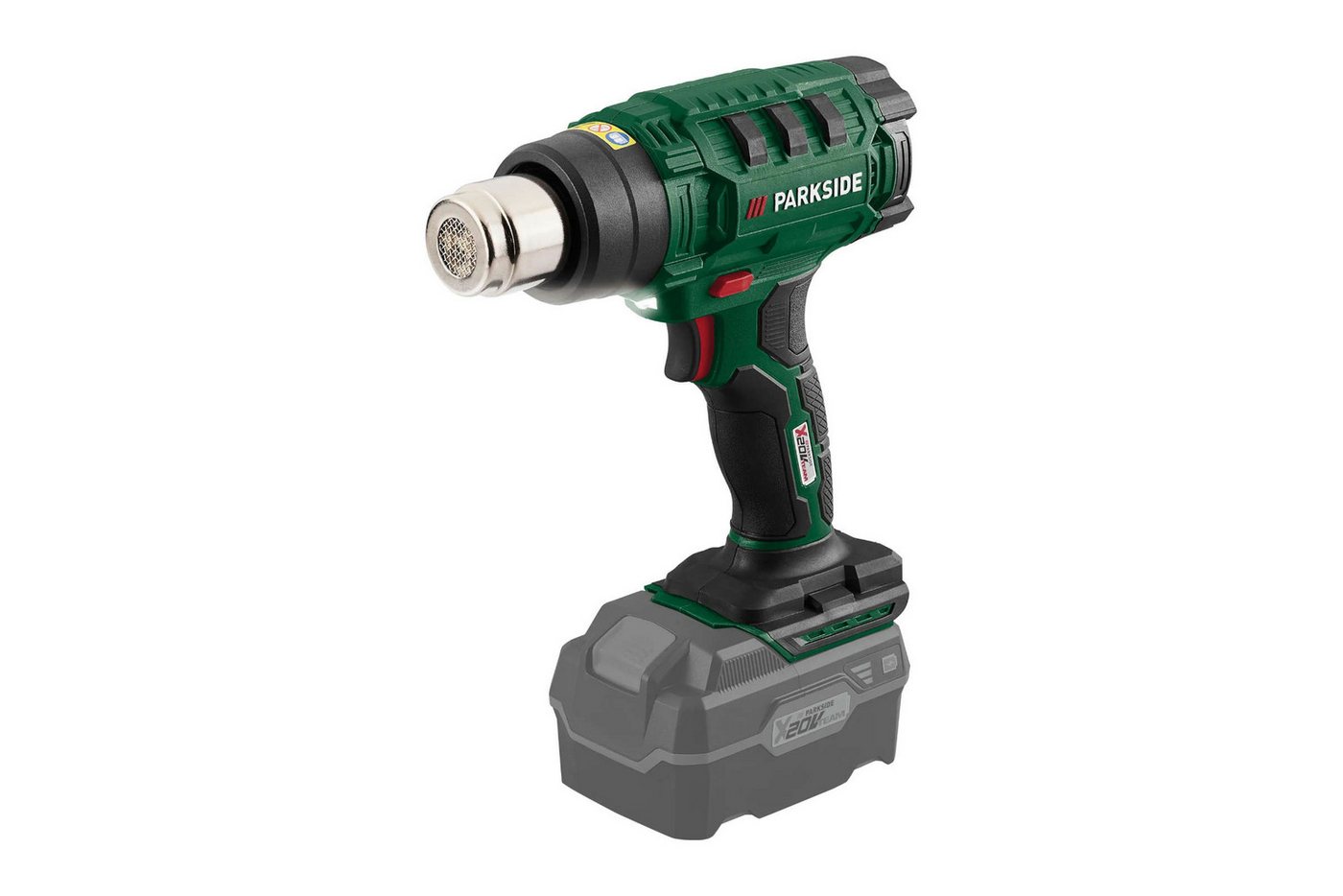 Parkside Akku-Heißluftgebläse 20 V Akku-Heißluftgebläse PHLGA 20-Li D3 ohne Akku und Ladegerät, bis max. 550 °C, (Akku-Heißluftgebläse-Set, 6-tlg., Setstro), Automatische Cool-Down-Funktion von Parkside
