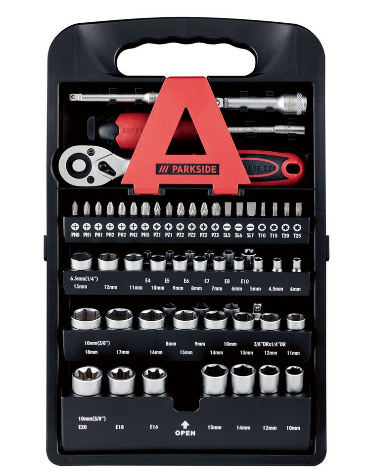 Parkside Bit- und Steckschlüsselset PARKSIDE® Steckschlüsselsatz Werkzeug »PSSS 61 D4« 61-teilig von Parkside
