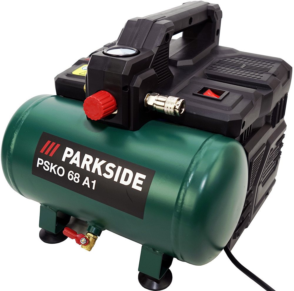 Parkside Kompressor Silent PSKO 68 tragbar 550W, 550 W, max. 8 bar, Nur 56,7 dB Lautstärke (Schalldruckpegel) von Parkside