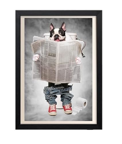 Boston Terrier On Toilet - Lustiger Badezimmer-Druck - Hundebild - En Suite Wandkunst Untergeschossenes Klohschild Hund Portrait Toilette Humor Boston (A4 Druck) von Parksmoonprints