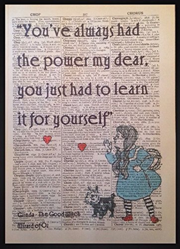 Der Zauberer von Oz Kunstdruck, Motiv: Vintage-Wörterbuch, Dorothy in roten Schuhen, mit englischsprachigem Zitat von Parksmoonprints