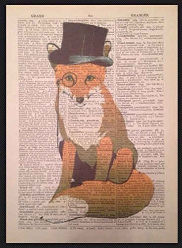 Fox Vintage Wörterbuch Seite Print Art Wand Bild Hipster Quirky Animal Top Hat von Parksmoonprints