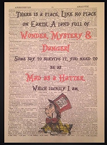 Mad Hatter Zitat Vintage Wörterbuch Print Art Wand Bild Alice im Wunderland von Parksmoonprints